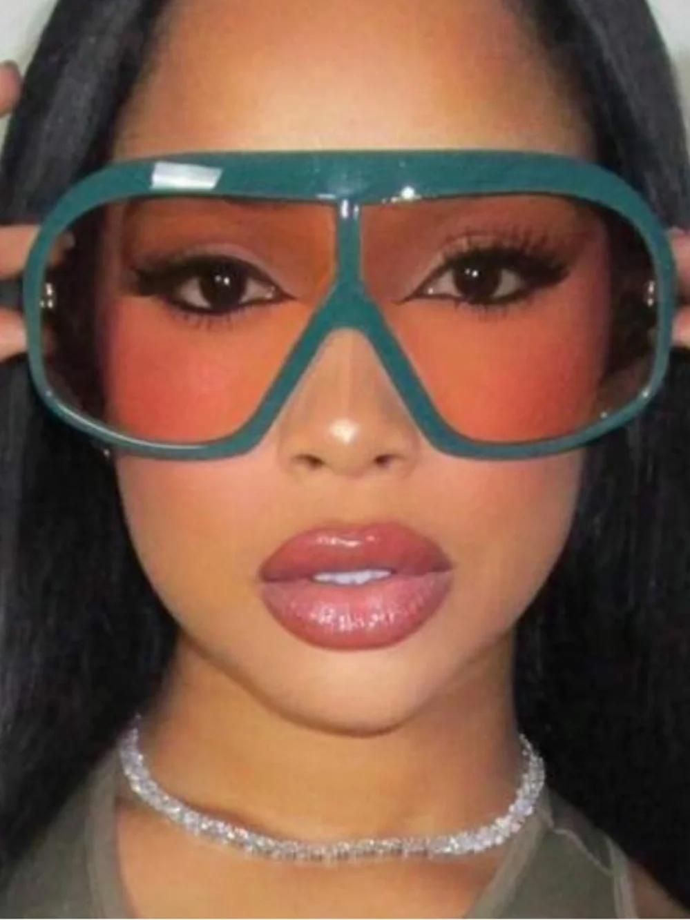 Oversized Teal Shield Sunglasses with Orange Gradient Lens